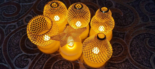 Golden Net LED Tealight Candle Lanterns Star (6 pcs set)